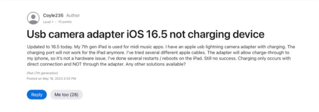 有转接需求先别更新！iOS 16.5 无法使用Lightning 转USB 转接器