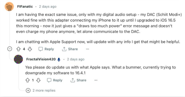 有转接需求先别更新！iOS 16.5 无法使用Lightning 转USB 转接器