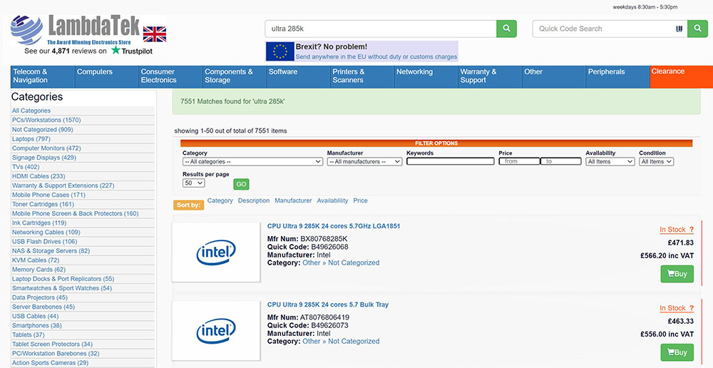 Intel Arrow Lake-S 售价销售网站抢先曝光，比 14 代还要贵