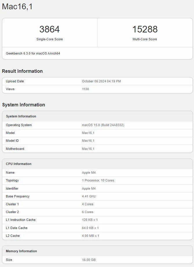 首个 M4 Mac 跑分现身，单核和多核略高于 iPad Pro