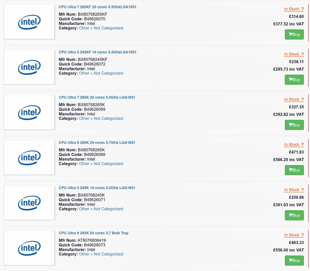 Intel Arrow Lake-S 售价销售网站抢先曝光，比 14 代还要贵